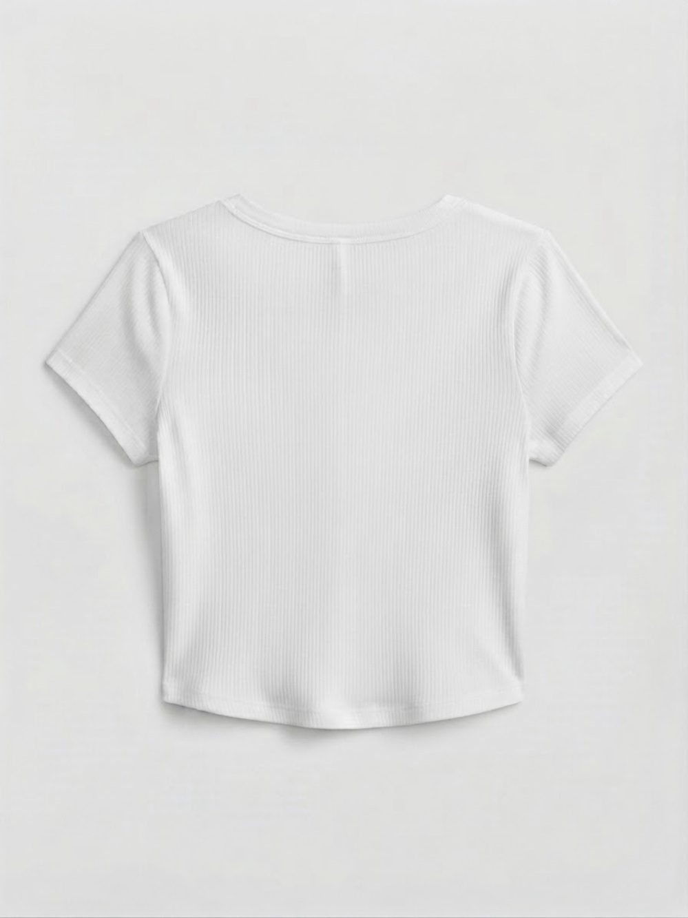 White Ribbed V-Neck Cropped Tee - Picture 2 of 2